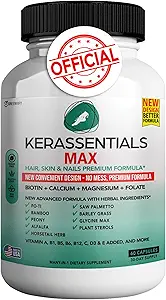 Kerassientials Max - Supplément de soutien cheveux, peau et ongles
