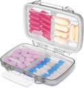 Fullicon Travel Pill Organizer, 4 compartiments Portable Pill Case, Hydraure Proof Petite boîte à pilules avec étiquettes, Travel Pill Case avec double serrure, pharmacie de poche pour la vitamine D3 et l'huile de poisson (Grey)