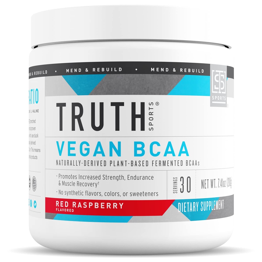 Truth Nutrition Vegan BCAA Powder- 2:1:1 Ratio Acides naturels BCAA Amino Poudre pour l'énergie, Muscle Building, Recovery Boissons post entraînement pour la récupération musculaire (Raspberry rouge, 30 portions)