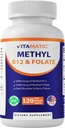 Flate de méthyle et supplément B12 vitamatique avec Pyridoxal 5 Phosphate (P-5-P) - favorise la santé cardiovasculaire et le métabolisme de l'énergie - 120 comprimés rapidement dissous - sans OGM et sans gluten
