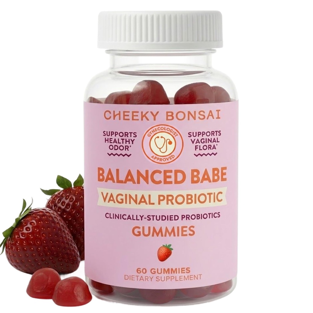 Cheeky Bonsai, Gommies probiotiques vaginales pour les femmes - pH équilibré, odor sain et soutien de la flore - 5 milliards d'UFC - Arôme de fraise juteuse, 60 comte