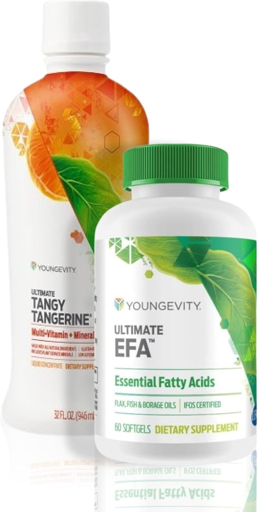 Youngevity Essential 90 Pak - Ultimate All-in-One Multivitamin Combo - Ultimate Tangerine + Ultimate EFA - 90 Vitamines essentielles, minéraux, acides aminés, acides gras (30 portions)