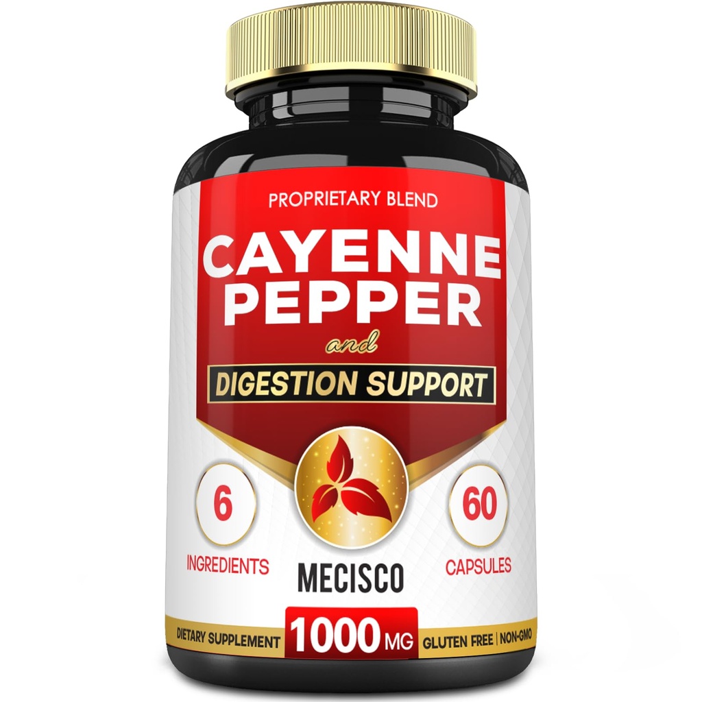 6en1 Cayenne Capsules de poivre avec racine de gingembre, racine de betterave et poivre noir et plus - 60 Capsules - Cayenne Supplément soutient le système de digestion, immunité