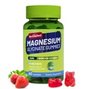 Glycinat de magnésium Gommies 500mg avec L-Thréonate 300mg - Supplément de potassium de magnésium sans sucre avec vitamine D, B6, CoQ10 - Aromatisé aux fraises - 60 Gommies
