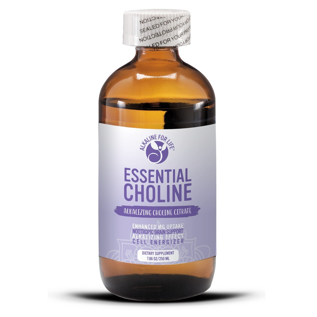 Alkaline for Life Essential Liquid Choline Citrate, 650 mg per Teaspoon, Alkalizing Bioavailable Form, Brain & Nervous System Support, 2-Ingredient Formula, 47 Servings, Made in USA