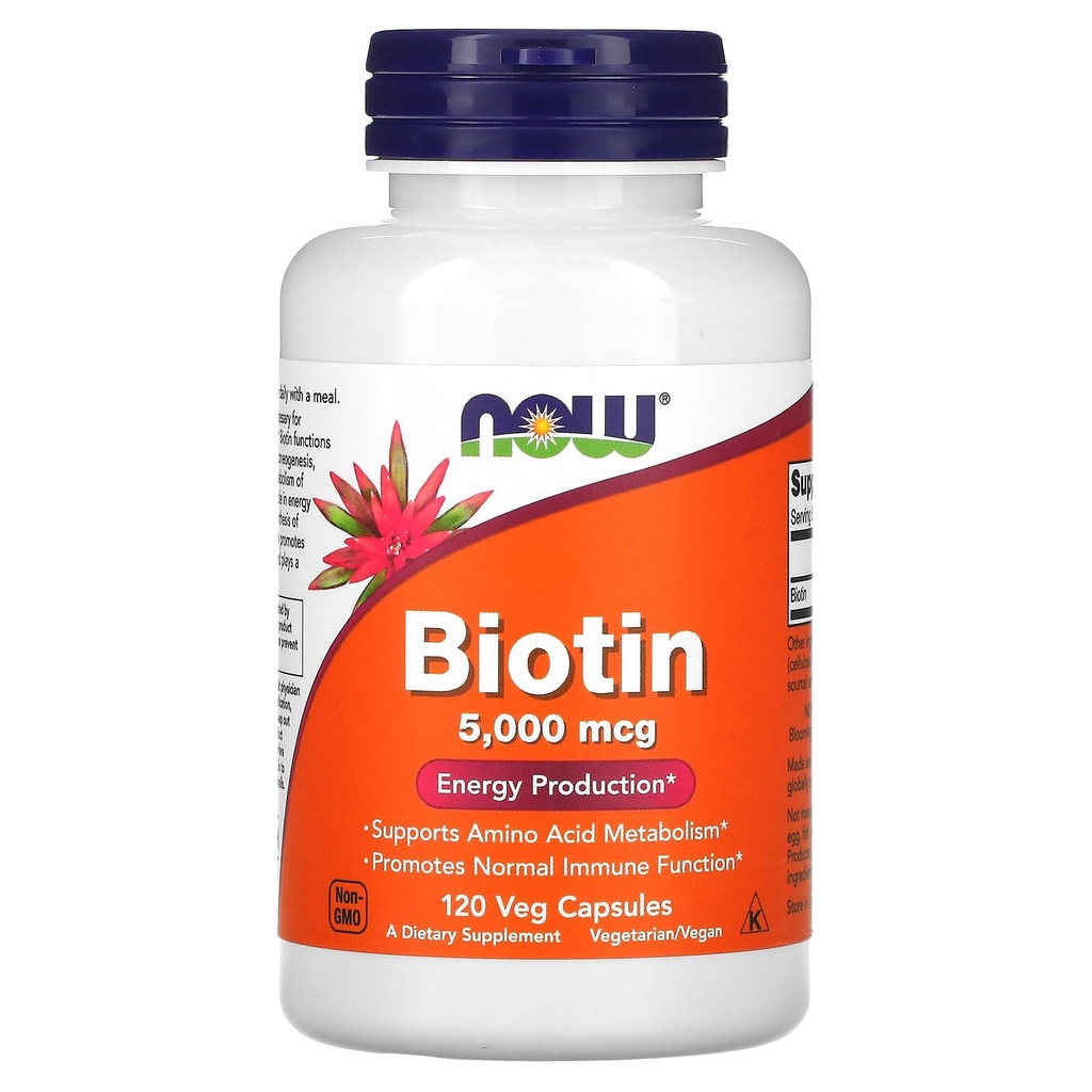 Maintenant Aliments Biotin 5 MG Capsules végétariennes, 120 Compte