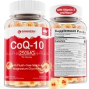CoQ10 sans sucre Gommies remplies 250MG, Coenzyme Q10 avec glycinate de magnésium, Niacine vitamine B3 sans mousse, acide E et folique, CoQ10 haute absorption pour l'AHE-rt, énergie cellulaire et antioxydant