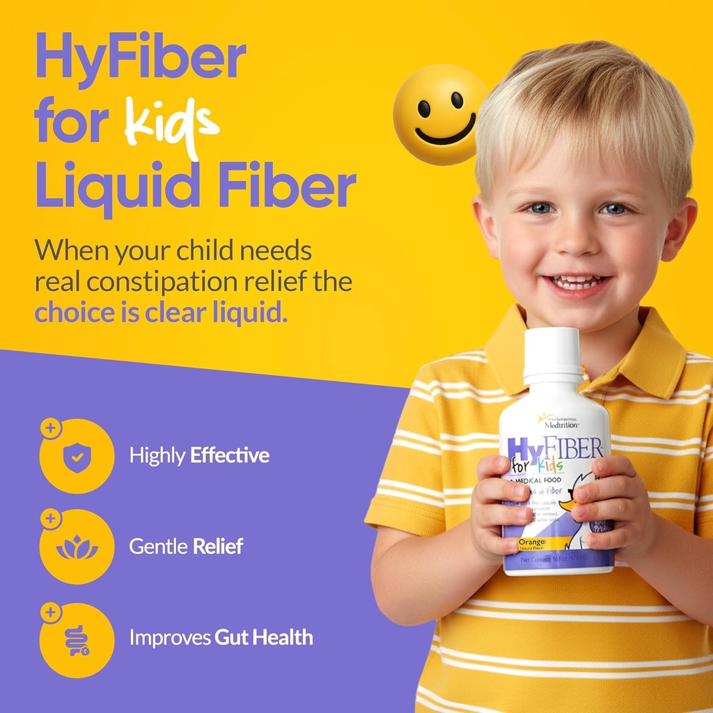 Medtrition Fibre liquide HyFiber pour les enfants dans une seule cuillère à soupe, soutient la régularité et les tabourets plus doux, prébiotiques FOS pour la santé Gut, 6 Grams de fibre, 32 portions par bouteille 16 Fl Oz (paquet de 2)