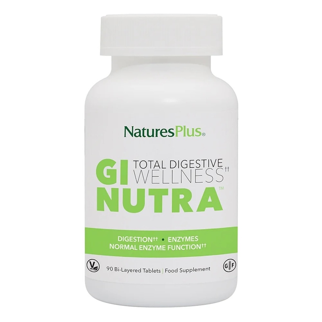 NaturesPlus GI Natural Total Digestive Wellness - 90 comprimés bi-layered - avec L-glutamine, probiotiques, prébiotiques et enzymes - sans gluten - 30 portions