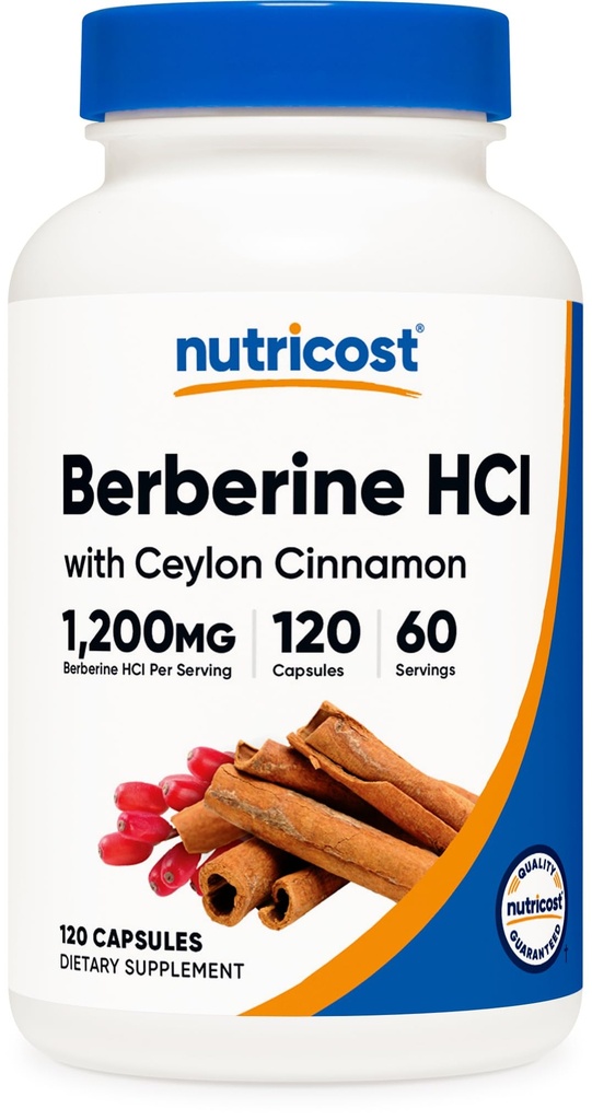Nutricost Berberine HCl avec Ceylan Capsules de cannelle (120 Capsules, 60 portions) - Non-OGM, produit sans animaux