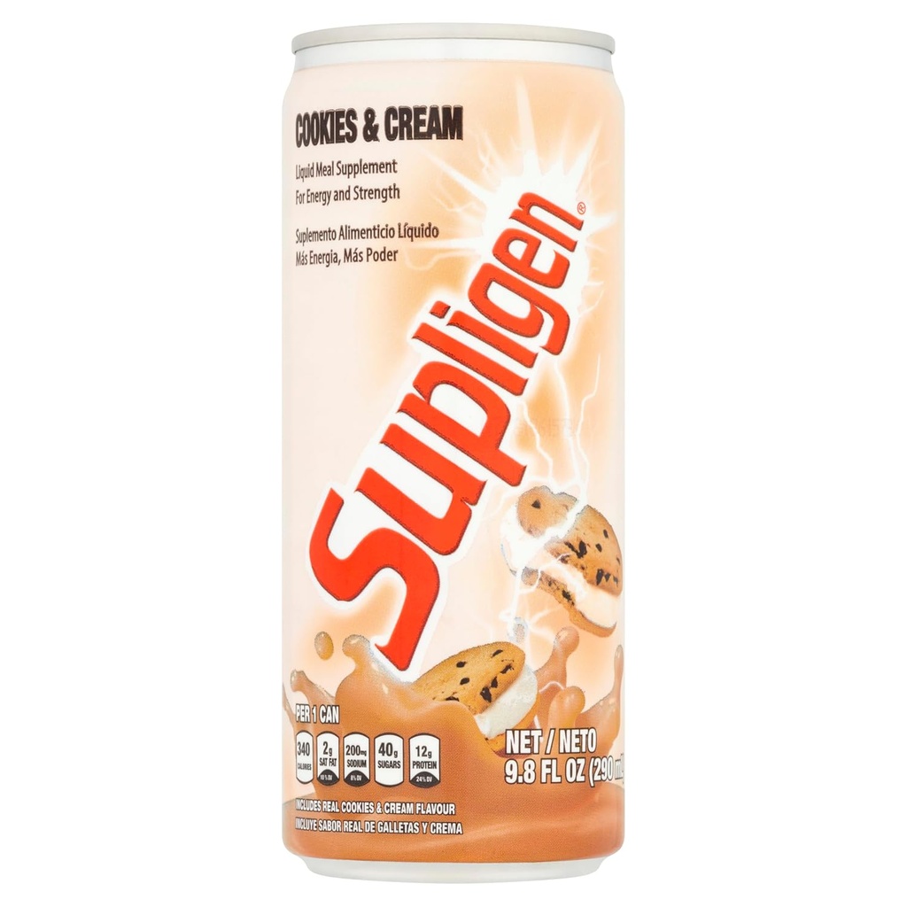 Supligen Cookies and Cream Liquid Meal Supplement, 9,87 oz (paquet de 12) – Protein & Vitamine Shake for Energy, Strength & Recovery – Plat alimentaire prêt à boire