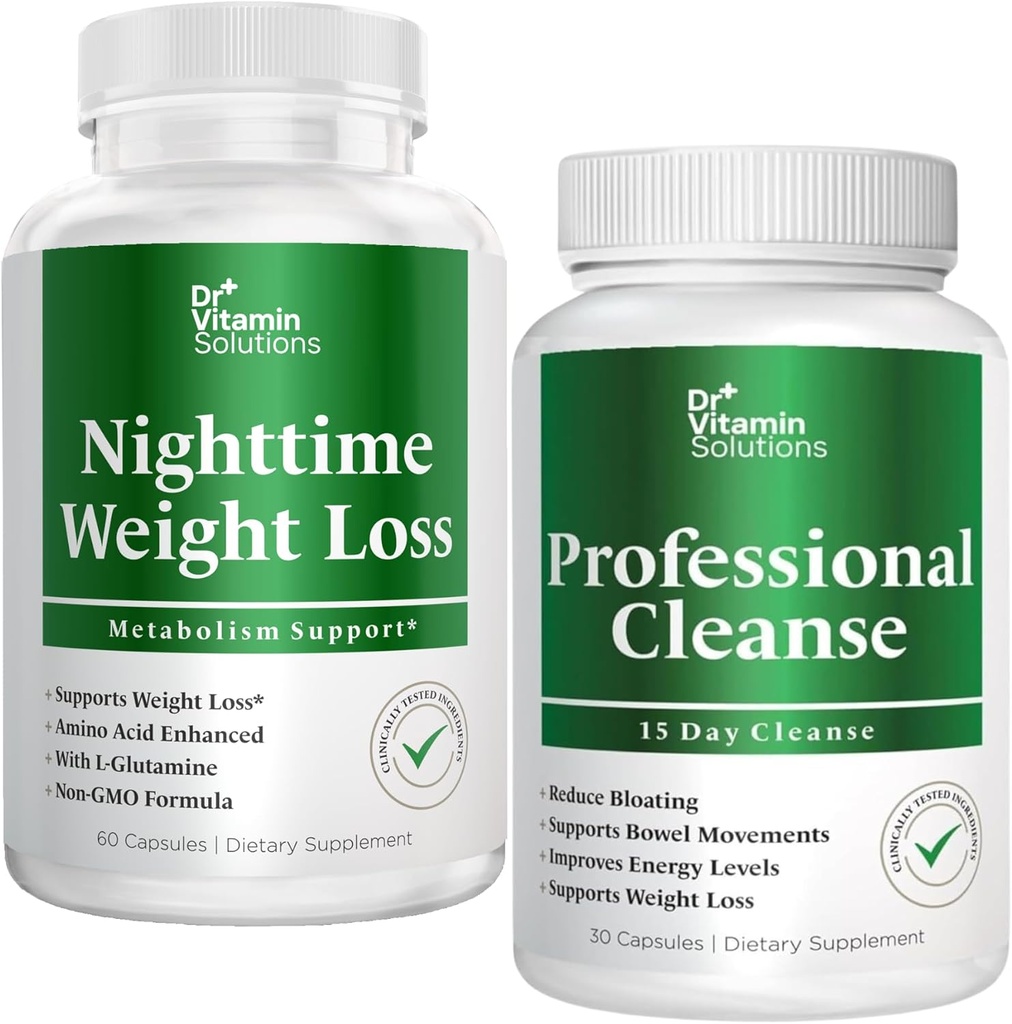 DR VITAMIN SOLUTIONS Brûleur de graisse nocturne et nettoyage de 15 jours pour Bloating et perte de poids, ensemble, 90 capsules