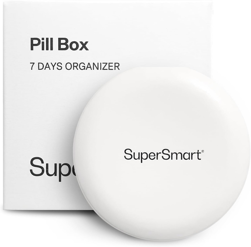 SuperSmart - Organisateur de boîtes à pilules 7 jours avec 1 lame de coupe pour comprimés - Article de voyage - Petit rangement pour suppléments et médicaments - Facile à utiliser avec 7 grands compartiments