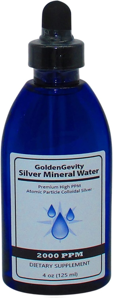 GoldenGevity 2000 PPM argent colloïdal - 200x Plus Potent , Bioactive Taille atomique Particules de Silver Trace Minerals , Supplément alimentaire , 4 oz bouteille