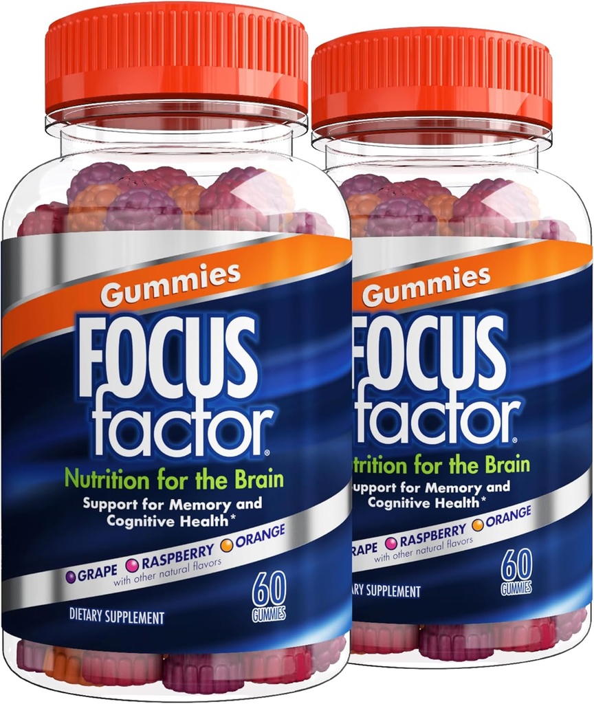 Facteur de concentration Gommies nootropiques, Supplément mémoire pour le cerveau, Phosphatidylsérine, Bacopa, Huperzine A, 60 Compte, Pack de 2