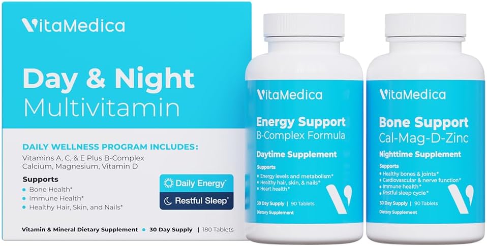 Multivitamines Jour et nuit Routine de l'énergie et de la clarté mentale, des os et des articulations, de la beauté, du sommeil reposé.