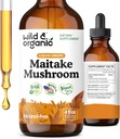 Teinture de champignons de maitake sauvage et biologique - Supplément de soutien immunitaire - Extrait de champignons de maitake liquide - gouttes végétaliennes, sans sucre et sans alcool - 4 fl oz