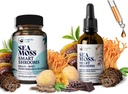 Brain Superfoods Bundle - Bio Sea Moss & Smart Shrooms, Capsules and Liquid Drops Bundle, Bio Irish Seamoss et 7 suppléments adaptogènes pour la mémoire et le focus. Gouttes liquides dans le chocolat
