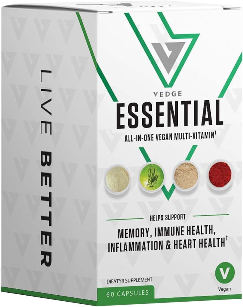 Vedge Vegan Omega 3 Multivitamine pour les femmes et les hommes – Algal EPA & DHA à base végétale + vitamine B12, vitamine D, K2, magnésium, zinc et sélénium – 30 jours d'approvisionnement – Non-OGM, sans gluten, fabriqué aux États-Unis