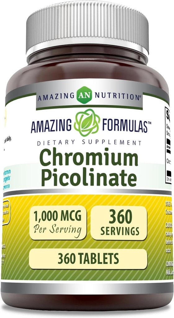 Formules étonnantes Picolinate de chrome 1000 Mcg.Comprimés Suppléments de comprimés non-OGM.