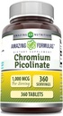 Formules étonnantes Picolinate de chrome 1000 Mcg.Comprimés Suppléments de comprimés non-OGM.