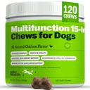 Deley Naturals 15 en 1 Multivitamine pour chiens - Vitamines complètes pour chiens et suppléments pour le soutien immunitaire, l'articulation, la peau, la digestion, le coeur et la santé globale - Suppléments multifonctions quotidiens - 120 Chews