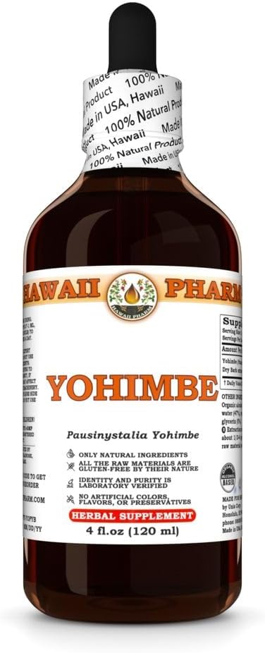 Yohimbe (Pausinystalia Yohimbe) Teinture d'écorce sèche, Fabriqué à Hawaï, Tout naturel, végétalien, extrait liquide pur - 4 fl.oz