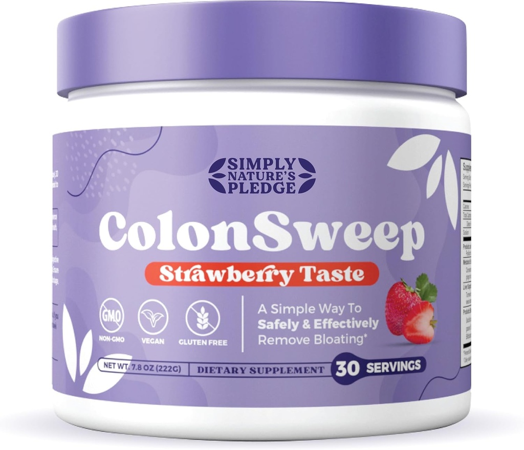 ColonSweep - Probiotique de Psyllium à saveur de fraise Nettoyant en poudre de colon - 7,8 oz. Supplément de fibre sans gluten pour la santé de Gut - Nettoyant de colon pour le dégel et le détox - 30 portions