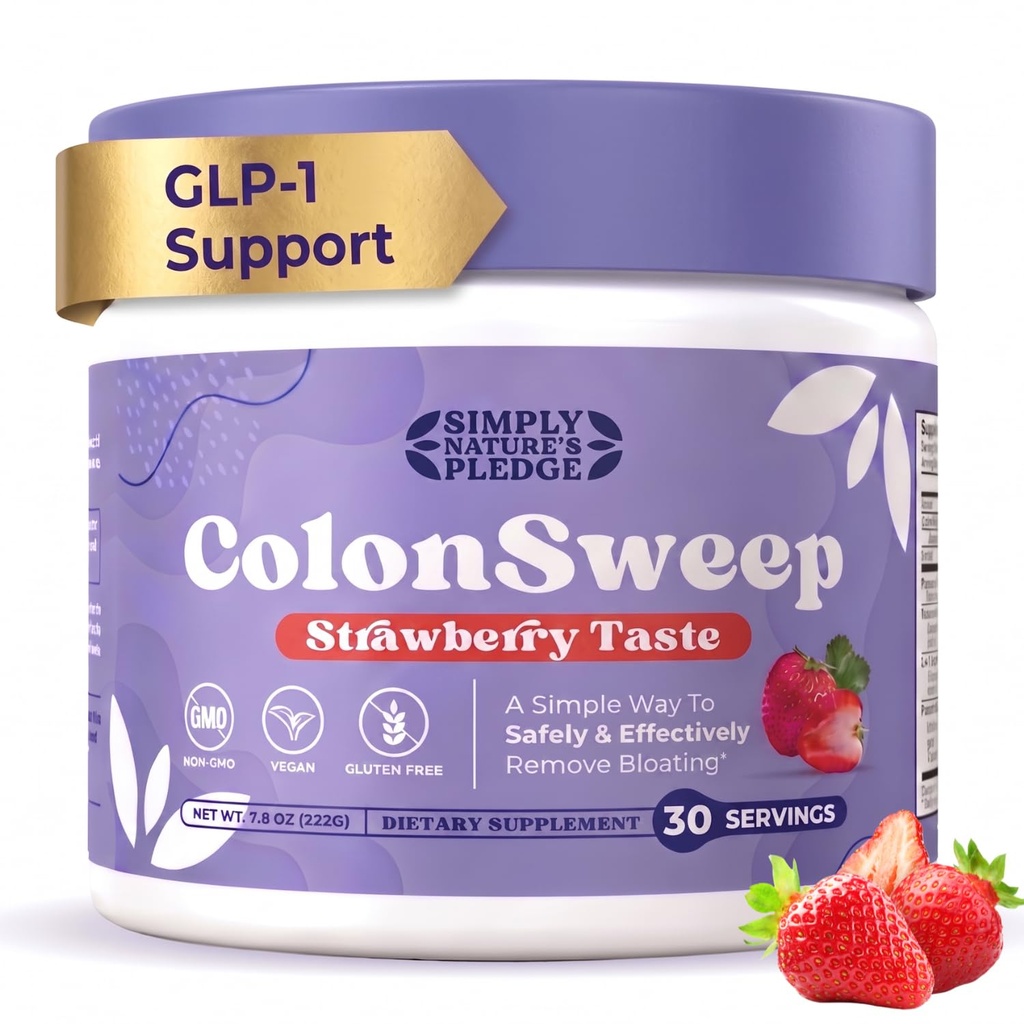 ColonSweep - Probiotique de Psyllium à saveur de fraise Nettoyant en poudre de colon - 7,8 oz. Supplément de fibre sans gluten pour la santé de Gut - Nettoyant de colon pour le dégel et le détox - 30 portions