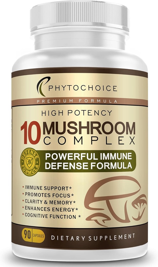10 Complexe de champignons Nootropic Cerveau supplément-mélange avancé des meilleurs champignons fonctionnels-Brain Memory Focus Energy, Immune Support-Lions Mane-Reishi-Cordyceps-Chaga-Turquie Tail (90 capsules)