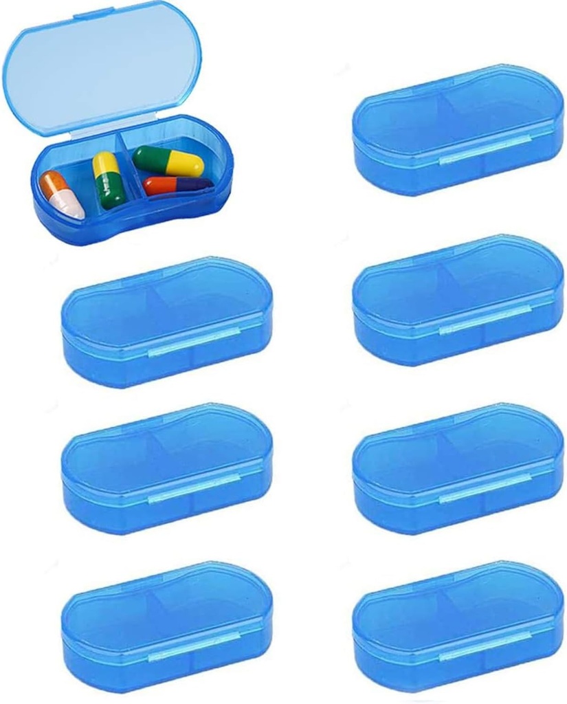8PCS Pill Case Organizer Pocket Small Pill Holder, Daily AM & PM containers, Medicine Holder, Idéal pour les médicaments, Vitamine, Supplément, Parfait pour le voyage, Idéal pour la Purse (Blue)