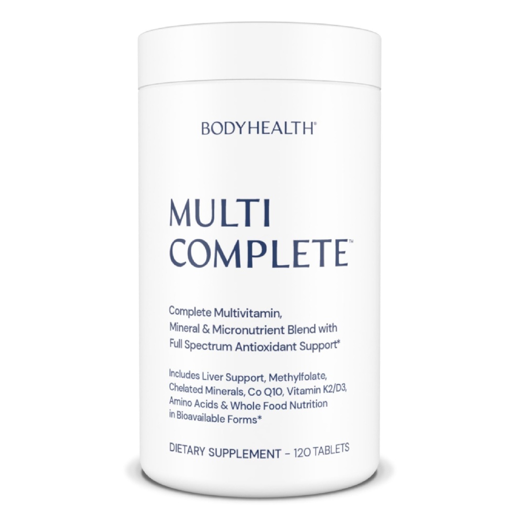 BodyHealth Multi Complete (120 Ct) Multivitamine quotidienne pour les hommes et les femmes ayant des aliments entiers, minéraux, antioxydants, concentrés d'aliments verts biologiques et extraits de détox du foie, végétaliens et non OGM