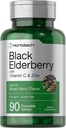 Horbaach Black Elderberry avec vitamine C et zinc 90 Comprimés à croustillants.Complexe de soutien immunitaire pour les baies mixtes.