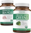Mousse de mer irlandaise et Super Greens biologiques (1-Mois d'approvisionnement) Supercharge Duo Bundle - Seamos de mer irlandais biologique - Superfood végétalien brut (60 capsules) et Greens biologique en poudre avec 28 fruits et légumes (60 capsules)