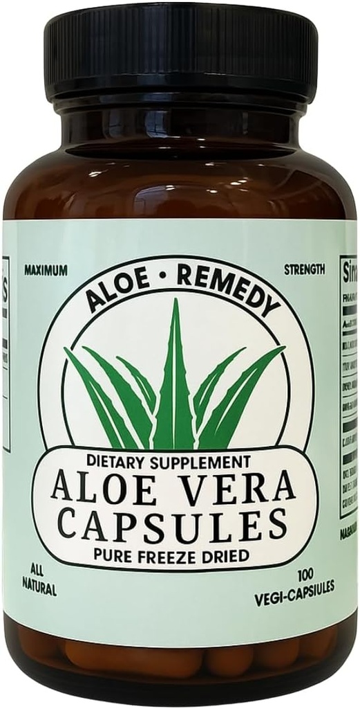 Aloe Vera Capsules 180 Count Gel séché et poudre de feuille pour IC BPS Soutien Digestion et santé Bladder Fabriqué aux États-Unis Supplément naturel
