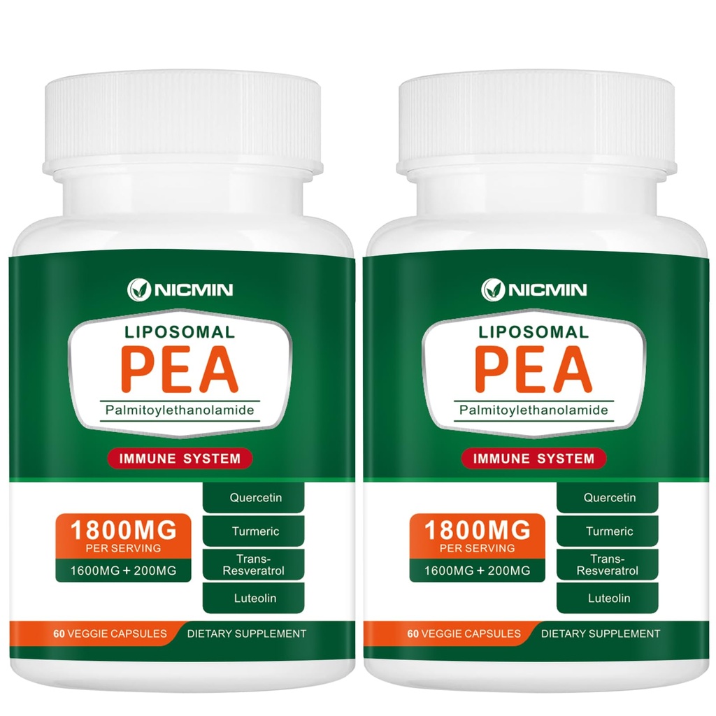 1600MG Palmitoylethanolamide 99% with Luteolin & Quercetin, High Absorption, Pea Supplement 120 Capsules