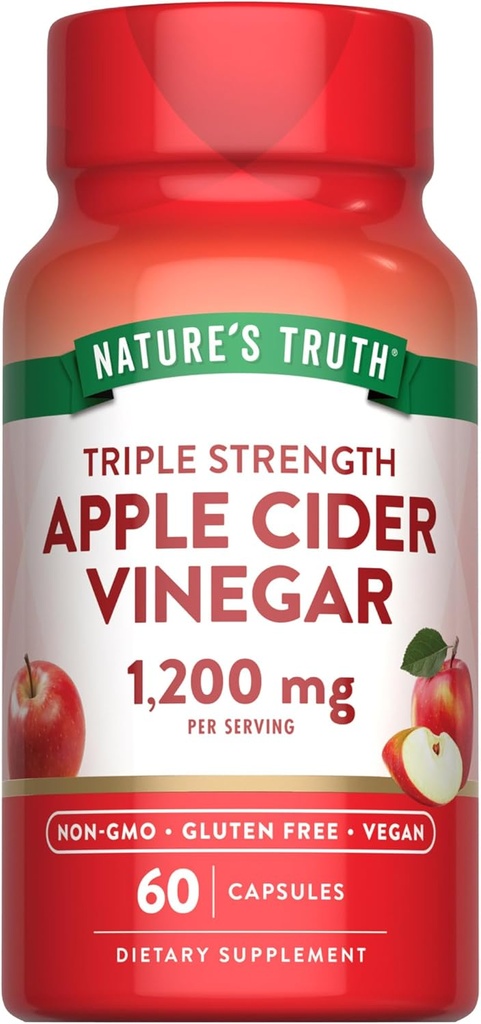 Nature's Truth Apple Cider Vinegar Capsules végétaliennes $ 1200mg $ 60 Veggie Pills $ Force supplémentaire $ Vegan, sans OGM et supplément sans gluten