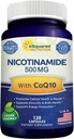 Nicotinamide avec CoQ10 (120 capsules) - Vitamine B3 500mg (Niacinamide Flush Free) - Coenzyme Q10 Poudre - VIT B-3 et Coq 10 pilules supplémentaires pour soutenir l'énergie, la DNA et la santé des cellules de la peau