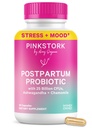 Pink Stork Probiotiques pour les femmes postnatales - 30 Million CFUS avec Ashwagandha et Camomile, Essentiels postpartum pour l'équilibre hormonal, le soutien de l'humeur, la santé de la gueule, le bien-être digestif, 30 capsules