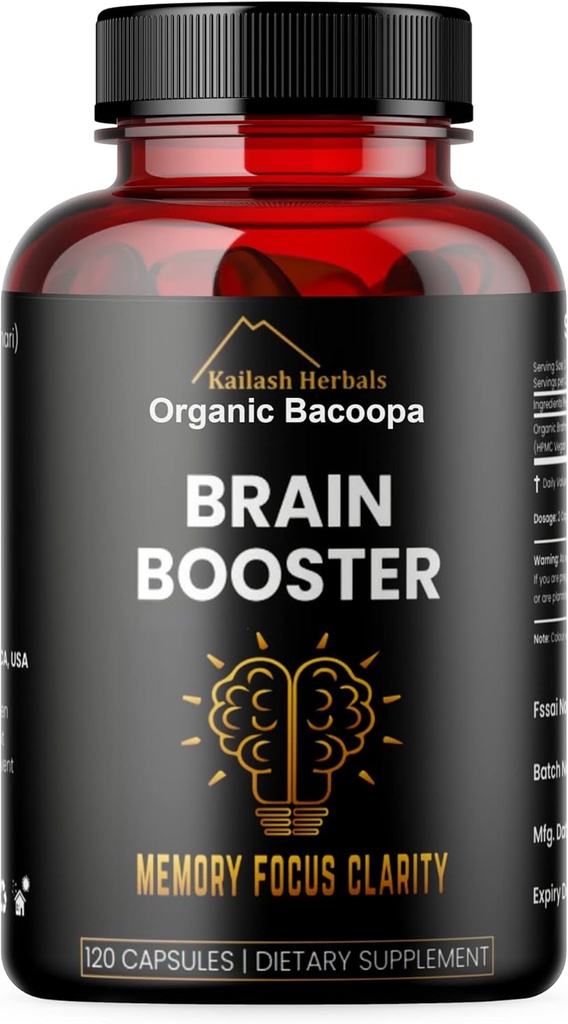 Bacopa, Booster Brain Organique, Supplément Brain Nootropique, Bacopa Monnieri/Brahmi, pour la Sharpness Mentale, Focus, Mémoire et Bien-être Cognitif, 120 Capsules 500mg, 2 mois d'approvisionnement