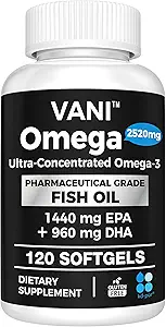 Pharmaceutique Omega 3 Huile de poisson, KD-PÜR Premium Allemagne Huile de poisson suppléments 2520mg avec EPA & DHA- soutient cerveau, coeur et immunité (120 Softgels)