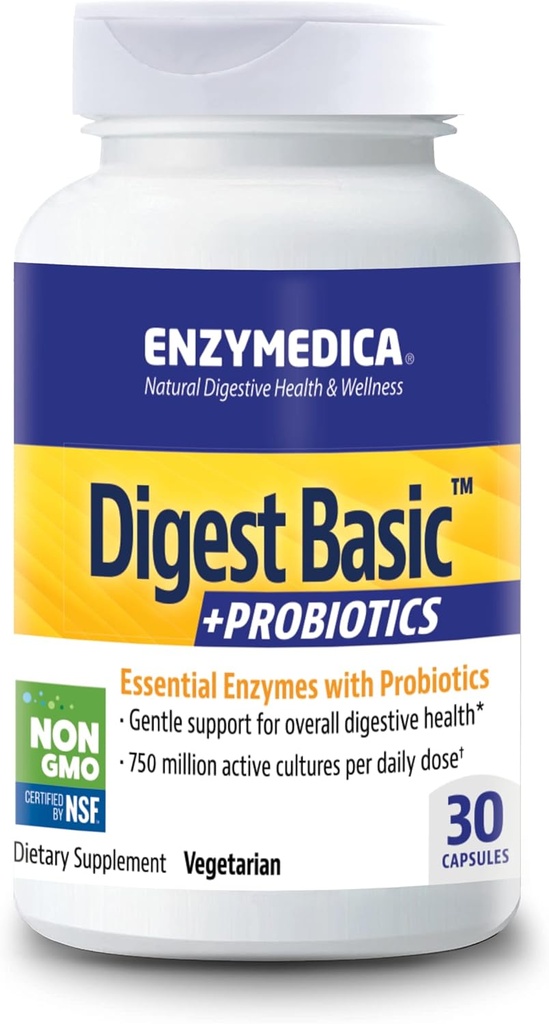 Enzymedica - Digest Basic + Probiotiques, enzymes digestives essentielles avec probiotiques, 30 Capsules FFP