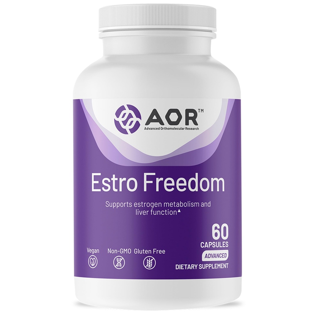 AOR, Estro Freedom, Vegan, Supplément naturel pour soutenir l'équilibre des œstrogènes sains et la menstruation régulière saine, 60 capsules (30 portions)