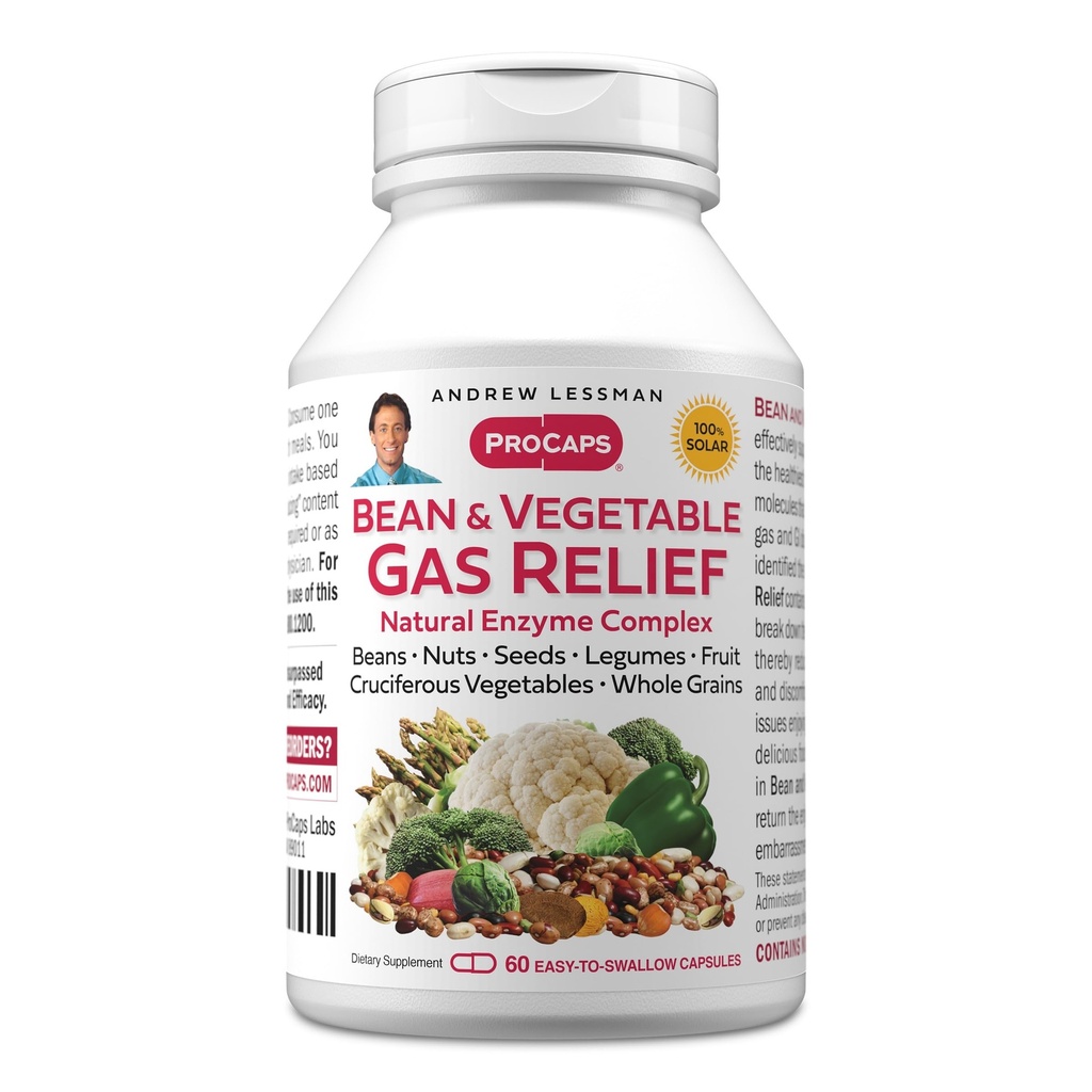ANDREW MOINSMAN haricot et gaz végétal 60 capsules - Complexe enzymatique naturel réduit le gaz, le gonflement des haricots, légumes crucifères, fruits, céréales et autres aliments. Douce et efficace