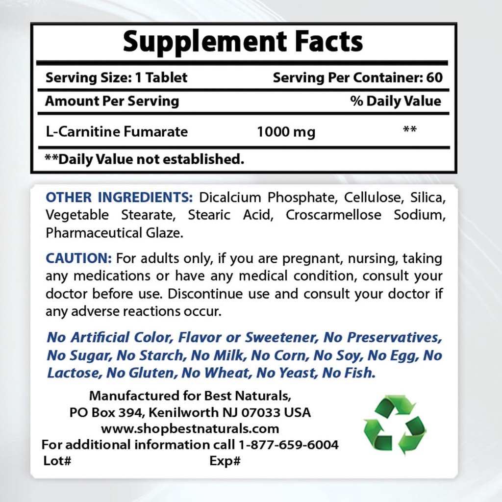 Meilleurs naturels L-Carnitine 1000mg & L-Arginine 1000 mg