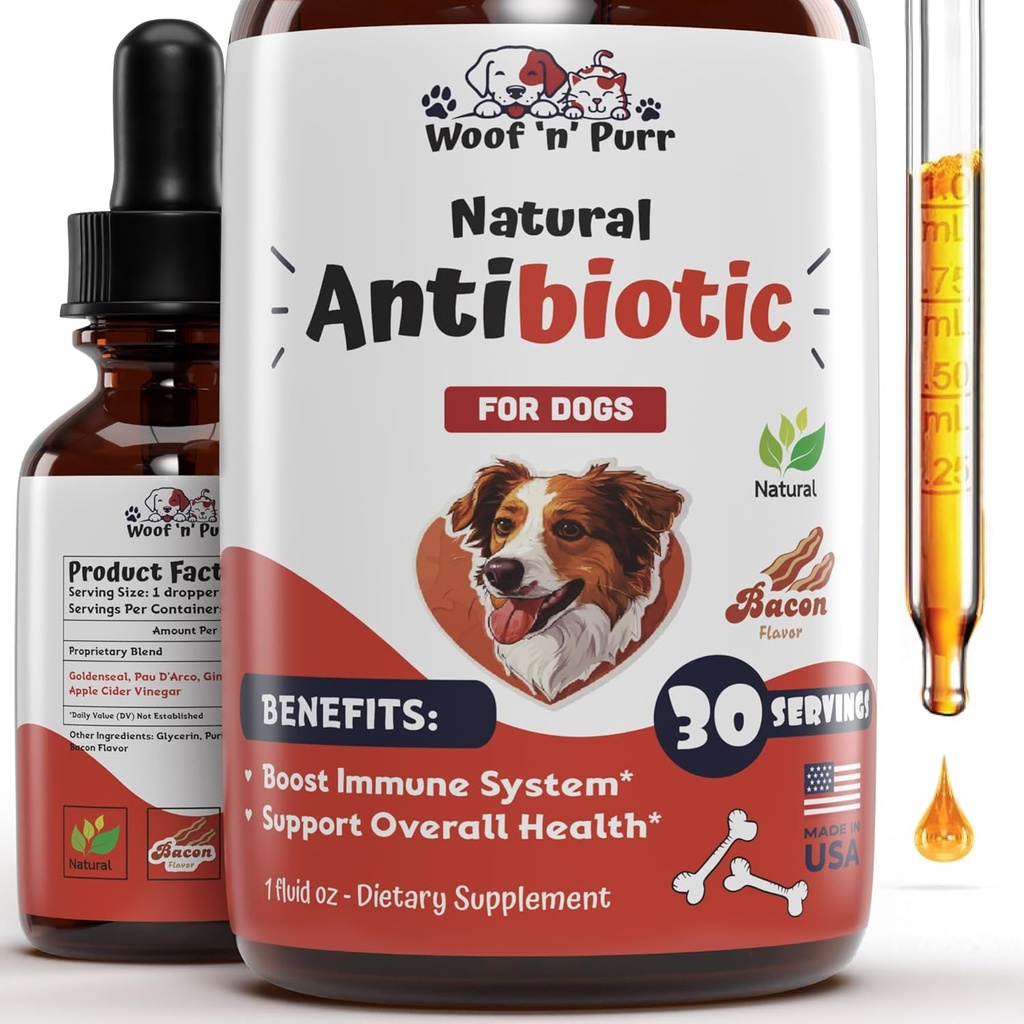 Antibiotiques pour chiens pour l'infection, Toux, UTI, Allergies, Démangeaisons, Antibiotiques naturels pour chiens pour soutenir la peau, le manteau et la digestion, pour tous les races et les âges