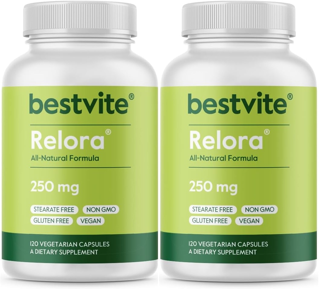 BESTVITE Filler-Free Relora 250mg (240 Capsules végétariennes) (120 x 2) – Recherche clinique – Pas de stéaras – Vegan – Pas de stéaras – Supporte la gestion du stress occasionnel*