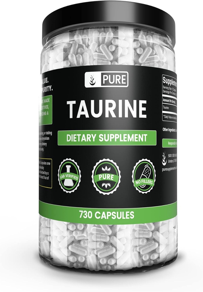 PURE ORIGINAL INGRÉDIENTS Taurine (730 Capsules) Pas de Magnésium ou de Rice Fillers, Toujours Pure, Verified Lab