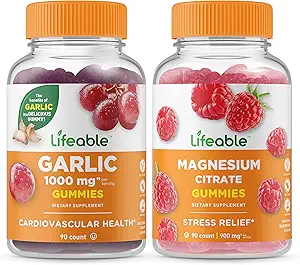 Ail Lifeable 1000mg + Magnésium, Gummies Bundle - Grande dégustation, supplément de vitamine, sans gluten, sans OGM, gummy à croquer