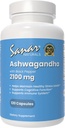 Sanar Naturals Ashwagandha 2 100 mg - Supplément de soutien au stress et à l'humeur - Promotion de l'énergie concentrée et soutenue, mélange de poudre et d'extrait de racine Ashwaghanda avec poivre noir - non-OGM, 120 capsules